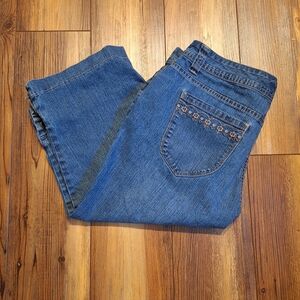 Vtg Gloria Vanderbilt Med Wash Denim Embroidered Pedal Pushers Pockets Size 10